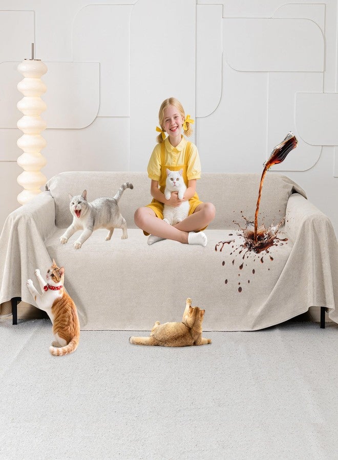 Loiion Cat Scratch Furniture Protector - Anti-Slip, Waterproof Sofa Cover to Keep Cats Off, Pet-Friendly Couch Protectors for 3 Cushion Couch, Khaki Anti-Scratch Couch Cover for Pets and Kids 150"X71" - Image 1